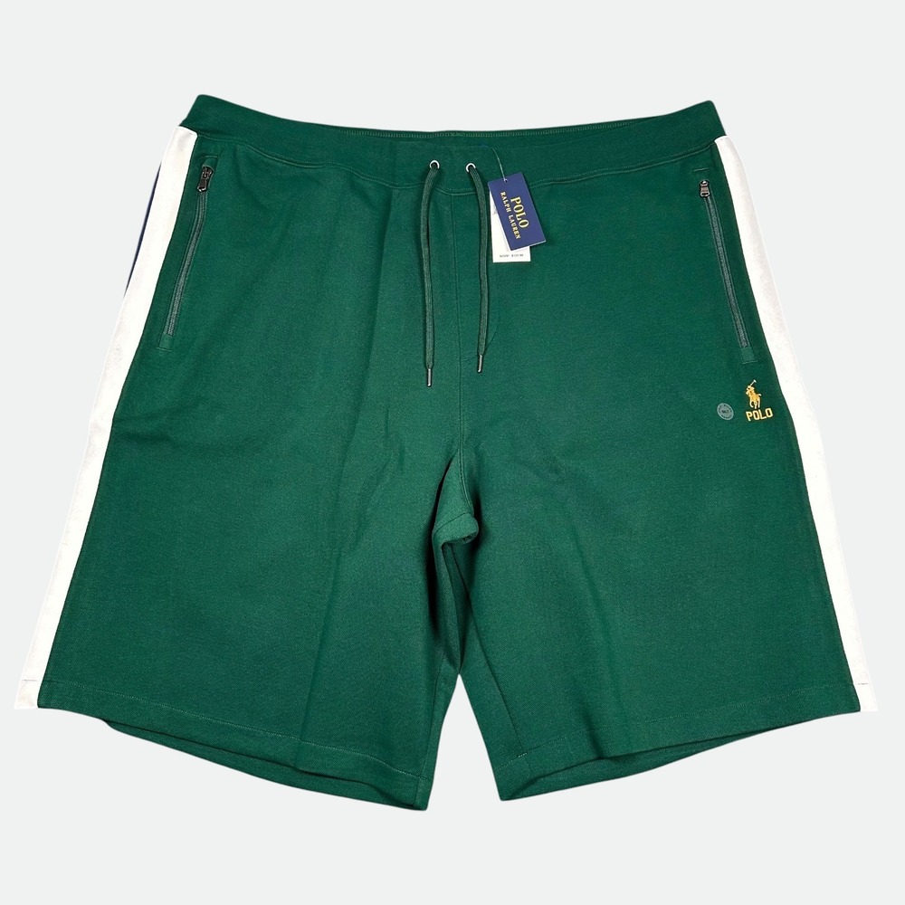 Polo Ralph Lauren Shorts Mens 5XLT Green Pique Knit Track Side Stripe Pony Logo